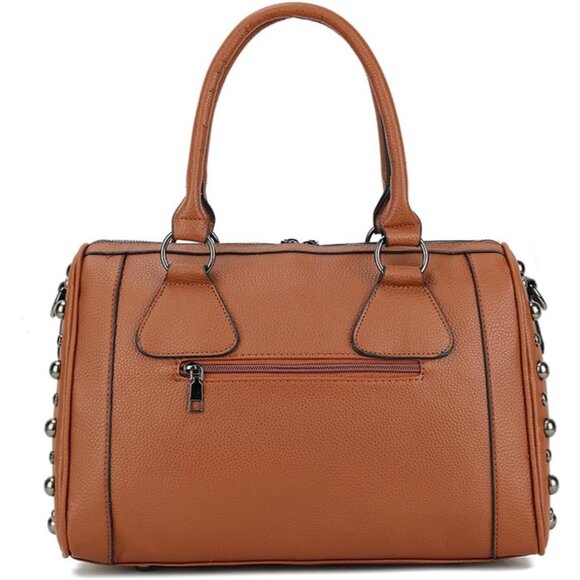 Women's Skull Handbag Large Gothic Shoulder Bag Studded Doctor Bag Brown - Picture 4 of 6